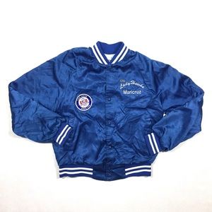 90s Vintage Chalk Line Soccer Blue Satin Jacket